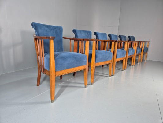 6 Art Deco Style Elbow Chairs Scandinavian Modern Blue Velvet   EB10935 VDIN1