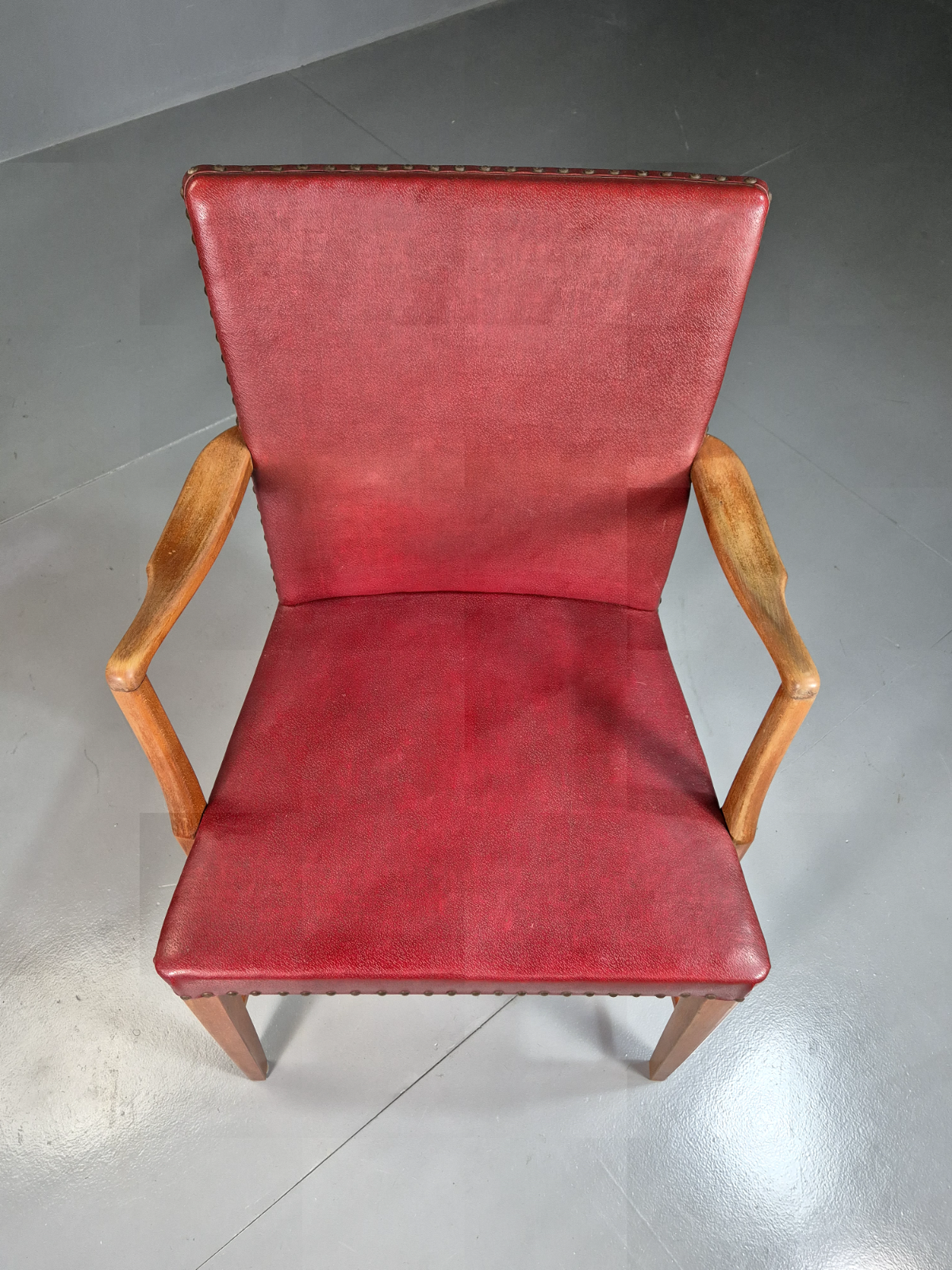 Vintage Elbow Chair Beech Frame Red Vinyl 1950s Retro MCM EB7329 MDIN1
