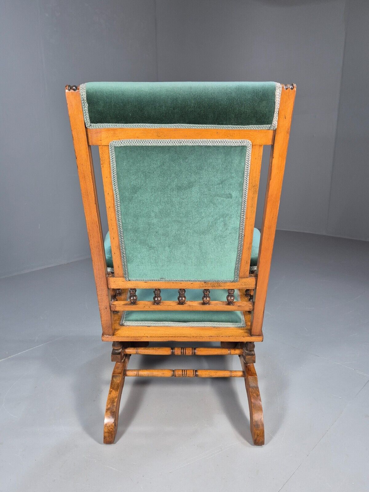 An Edwardian Mahogany Rocking Chair American Style Green Velvet EB9408 VCLO - UKDK FURNITURE
