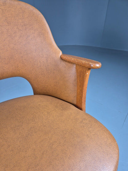 Vintage Danish Tan Vinyl And Beech Arm Chair EB7764 MNOR - UKDK FURNITURE