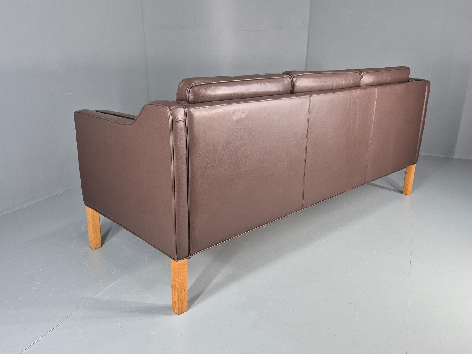 Vintage Danish 3 Seat Sofa Brown Leather Mogensen Style 1980s Retro EB10523 M3SS16