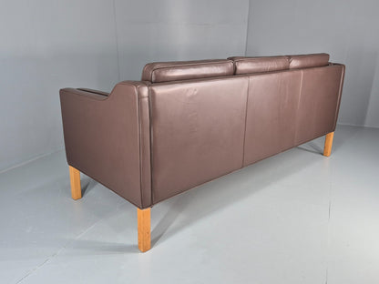 Vintage Danish 3 Seat Sofa Brown Leather Mogensen Style 1980s Retro EB10523 M3SS16
