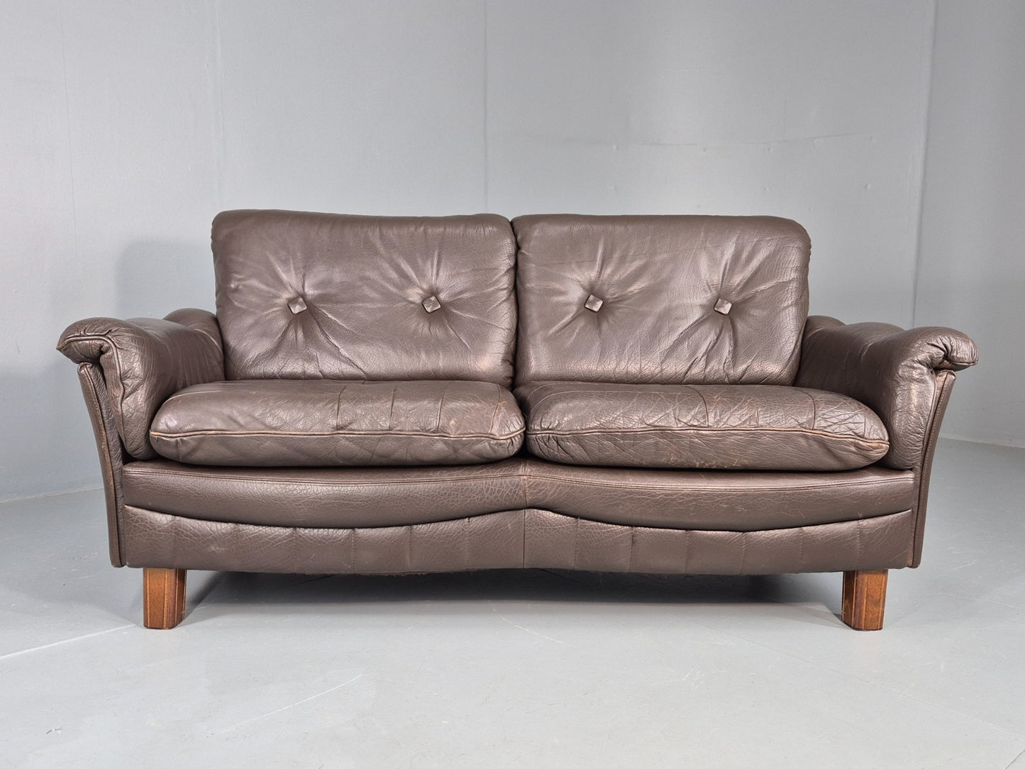 Vintage 2 Seater Sofa Danish Brown Leather Mid Century Retro 1970s EB11929a M2SS4