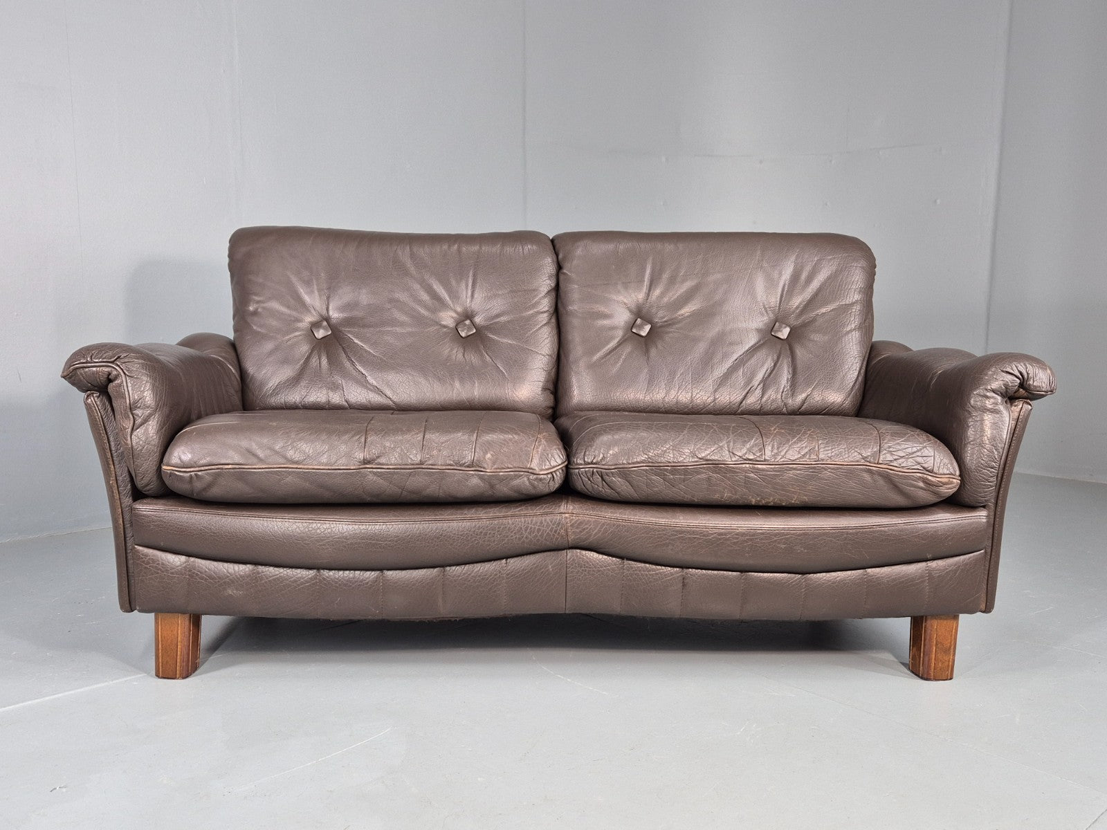 Vintage 2 Seater Sofa Danish Brown Leather Mid Century Retro 1970s EB11929a M2SS4