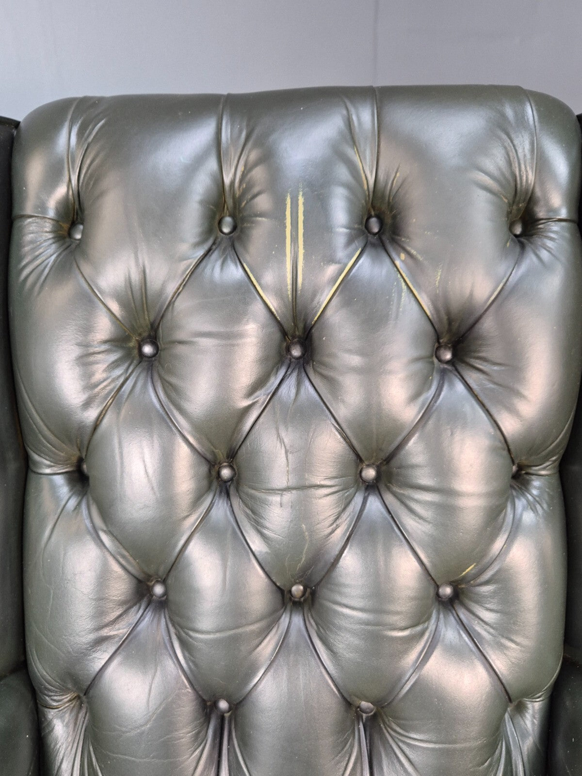 Vintage Chesterfield Armchair Green Leather Pleated Button Back EB9485 VLEA - UKDK FURNITURE