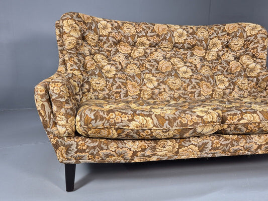 Vintage Danish 2 Seat Sofa Brown Yellow Floral Curved Form Retro MCM EB8949 M2SS - UKDK FURNITURE