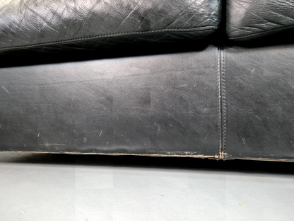 Vintage Danish 2 Seat Sofa Black Leather 1980s Retro MCM EB7162 M2SS - UKDK FURNITURE