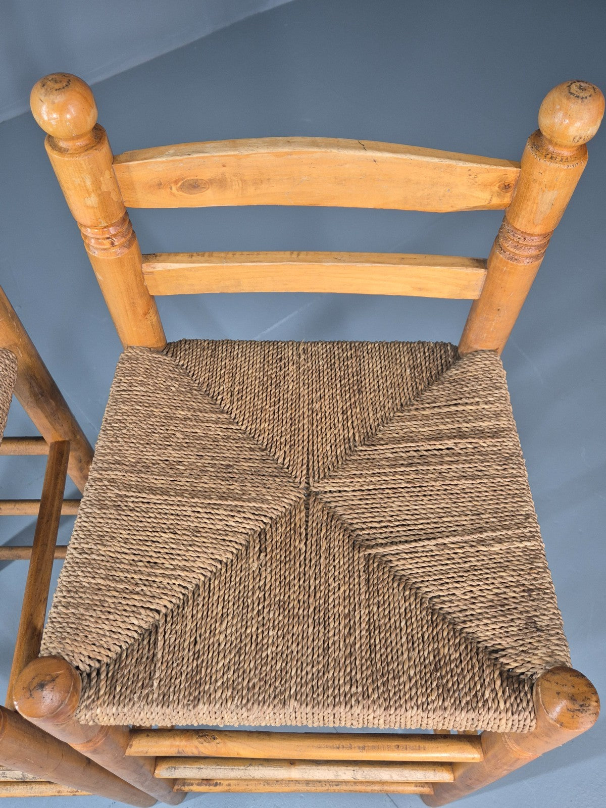 2 Vintage High Bar Stools 1980s Pine Rush Seats Retro  EB11014 VDIN8