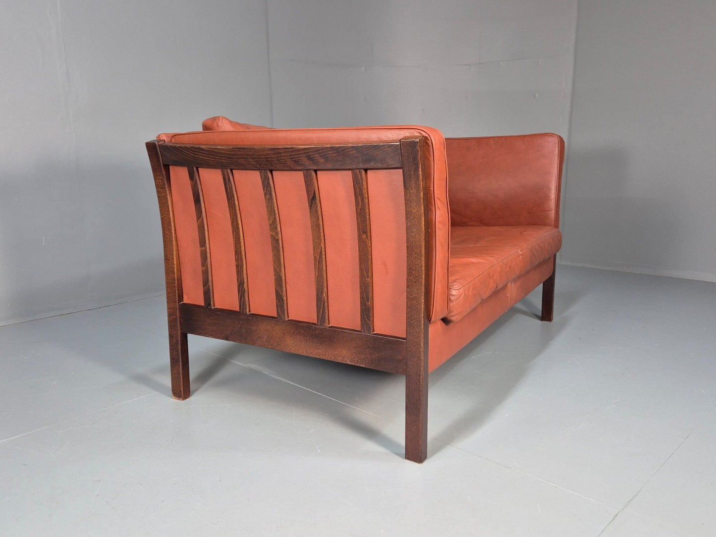 Mid Century 2 Seater Sofa Stouby Red Brown Leather Beech End Retro  EB10060 M2SS7