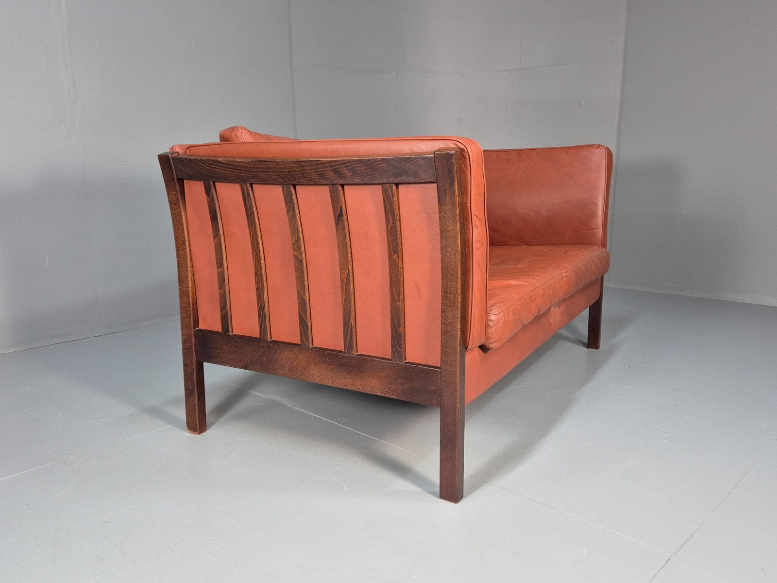 Mid Century 2 Seater Sofa Stouby Red Brown Leather Beech End Retro  EB10060 M2SS7
