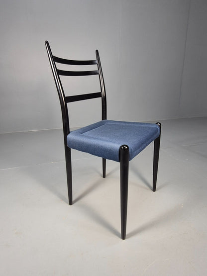Vintage G Plan Dining Chairs Black Teak Blue Fabric Italian Style EB9488 MDIN - UKDK FURNITURE