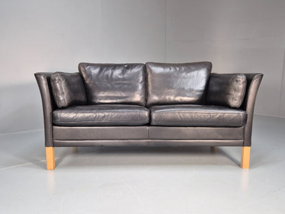 2 Seat Sofa Vintage Danish Black Leather 1970s Retro MId Century EB10112 M2SS4