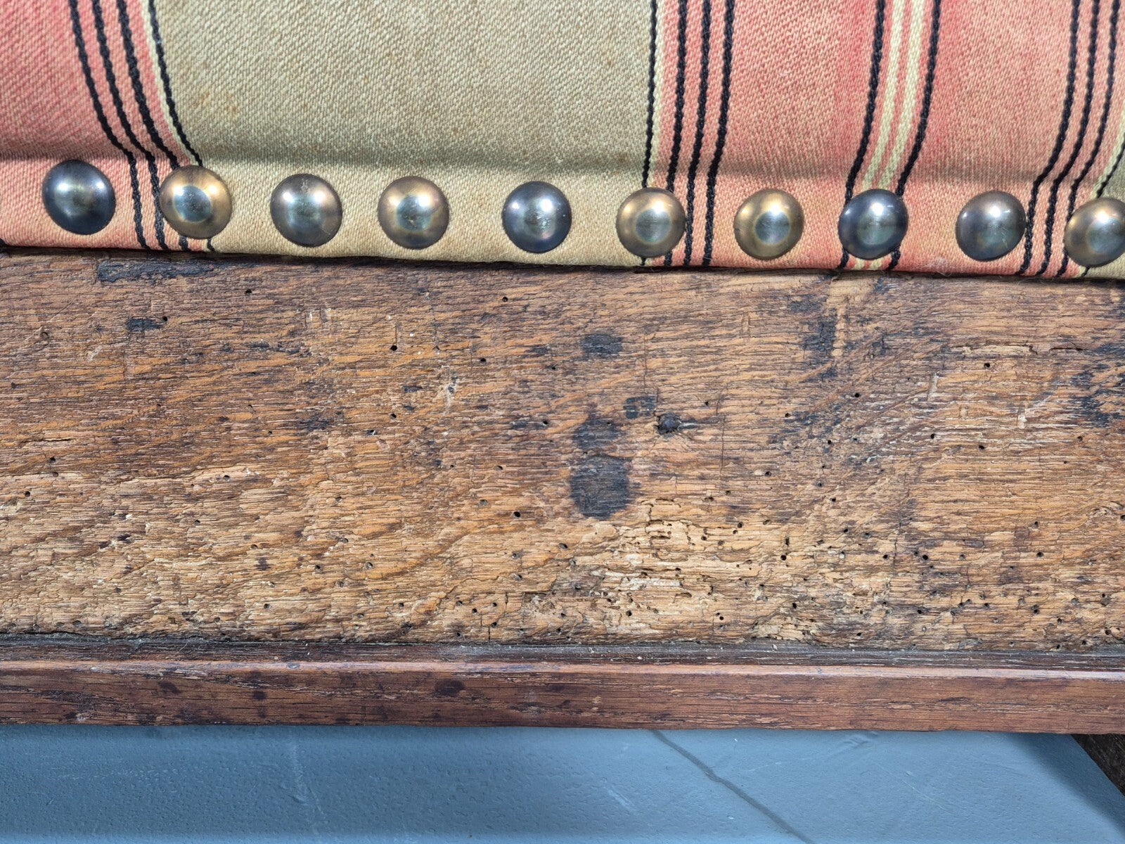 Antique Danish Oak Chest Two Seater Sofa Striped Stamped 19th Cent EB9602 V2SS - UKDK FURNITURE
