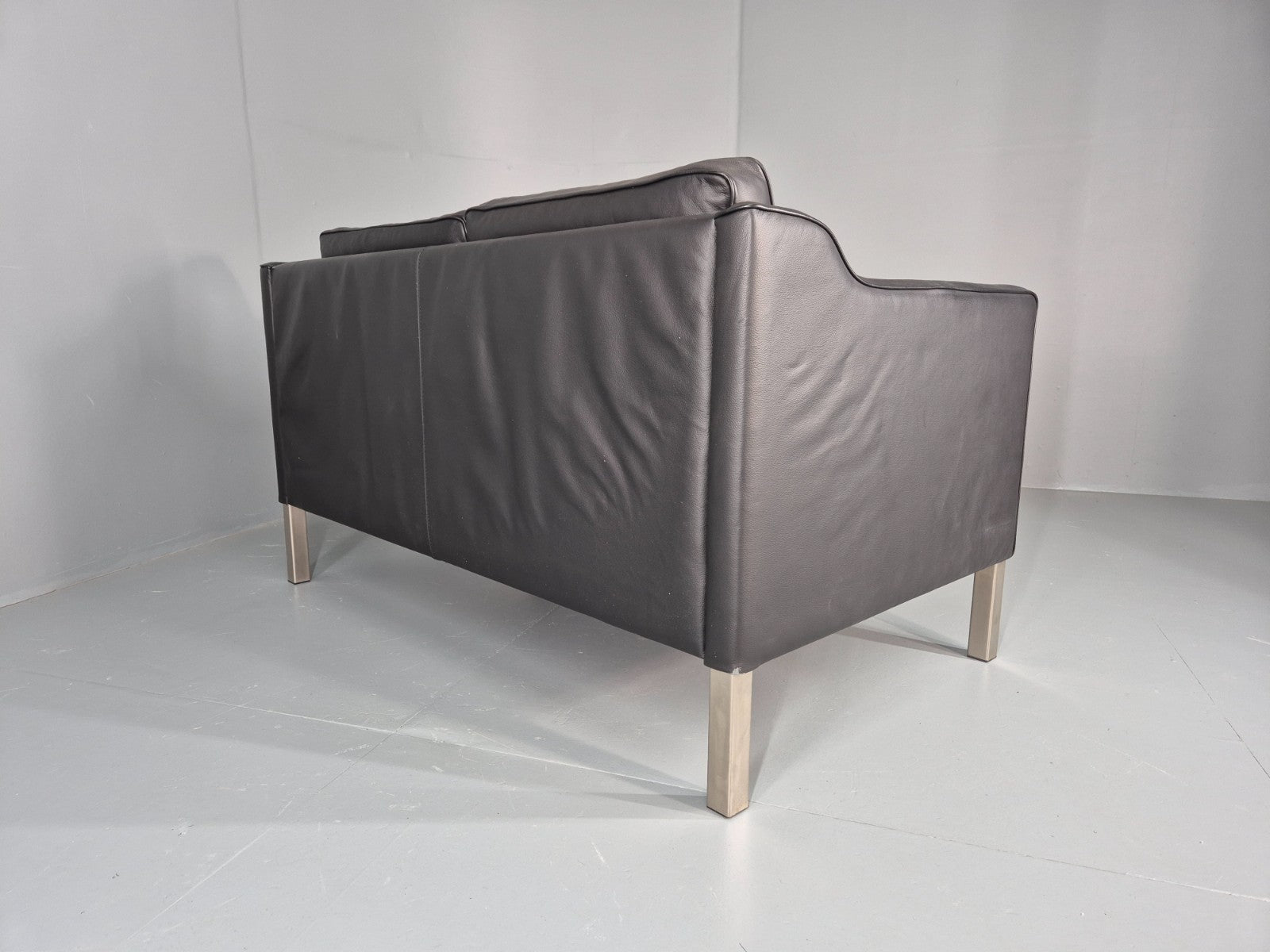 Vintage 2 Seat Leather Sofa Mid Century Danish Mogensen shape Black EB10465 M2SS13