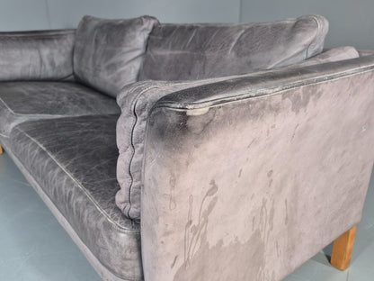 Vintage Mogens Hansen 2.5 Seat Settee Grey Leather 1980s Retro EB11644 M3SS22