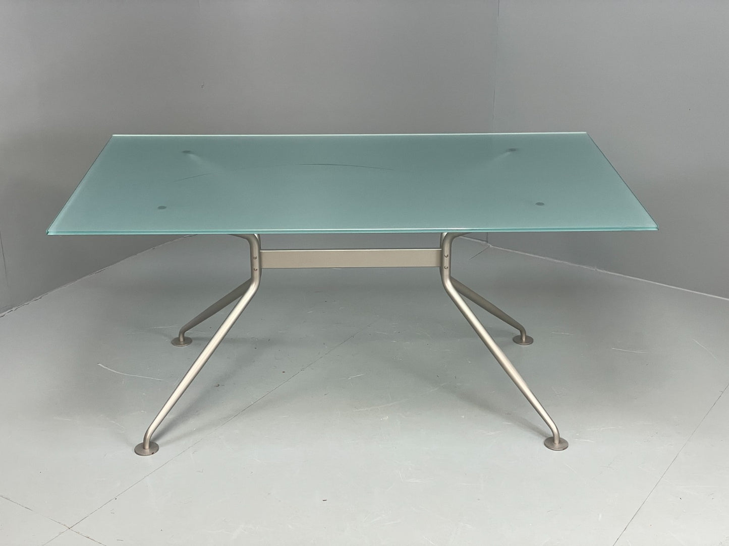 Italian Glass Dining Table Calligaris 'Play' Modern Steel Frame EB11542 MWOO2