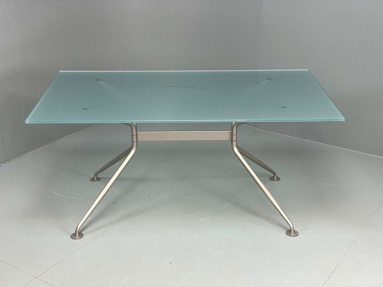 Italian Glass Dining Table Calligaris 'Play' Modern Steel Frame EB11542 MWOO2