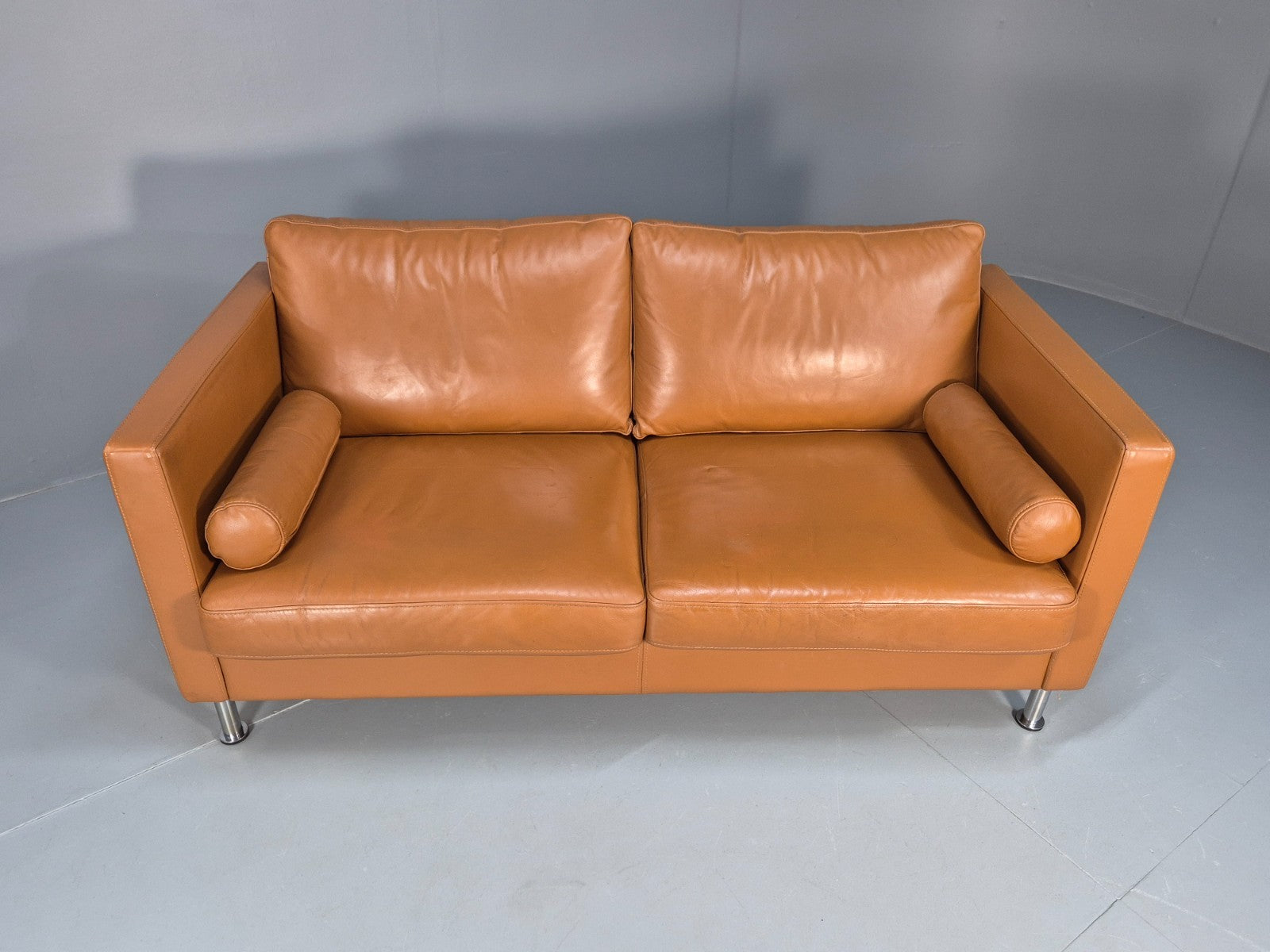 Vintage Tan Leather Two Seater Sofa Danish 1970s Retro Mid Century  EB10100 M2SS4