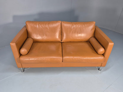 Vintage Tan Leather Two Seater Sofa Danish 1970s Retro Mid Century  EB10100 M2SS4