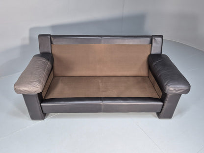 1980s Two Seater Sofa Faded Black Leather Boxy Style Retro Danish EB10714 M2SS7