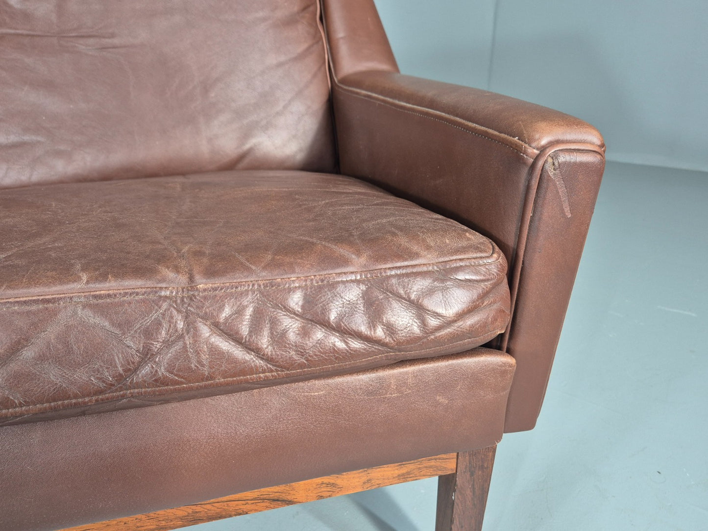 Mid Century Leather 3 Seat Sofa Brown Leather 1960s Retro  EB11367 M3SS10