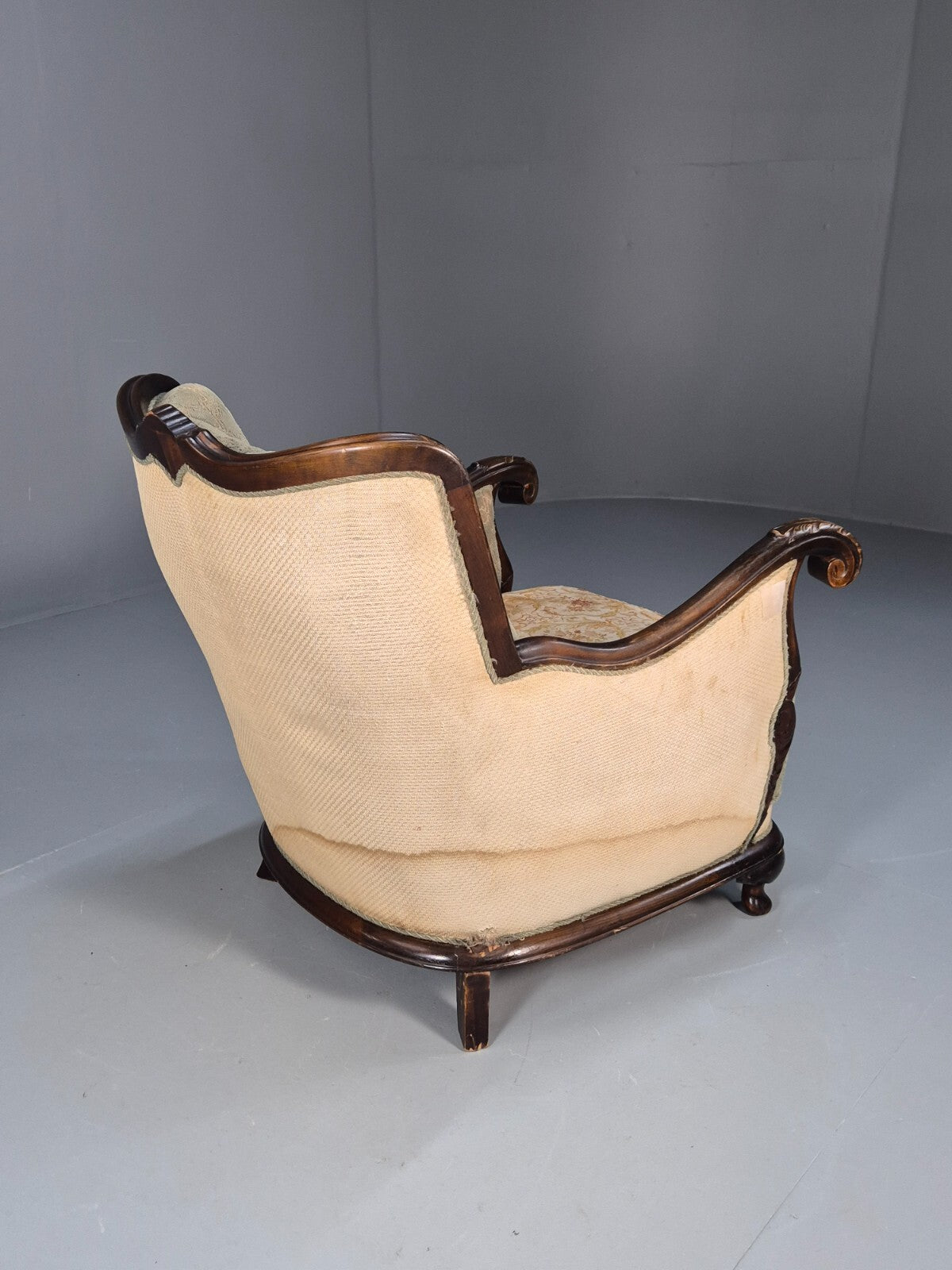 Antique Mahogany Shell Back Cream And Green Armchair Floral Pattern EB9531 VCLO - UKDK FURNITURE