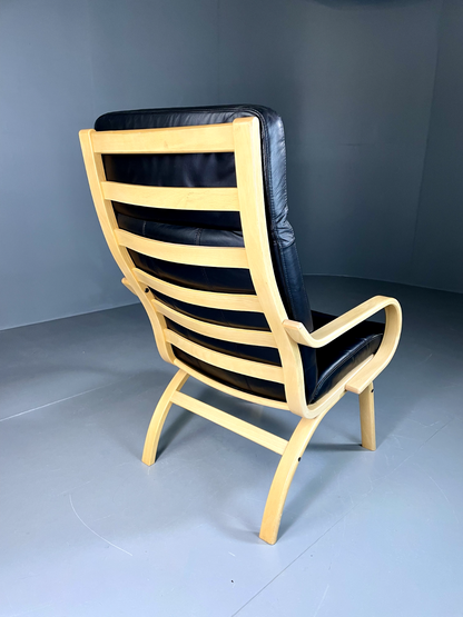 Vintage Danish Lounge Chair Black Leather Bentwood 1980s Retro EB6089 MBEN6