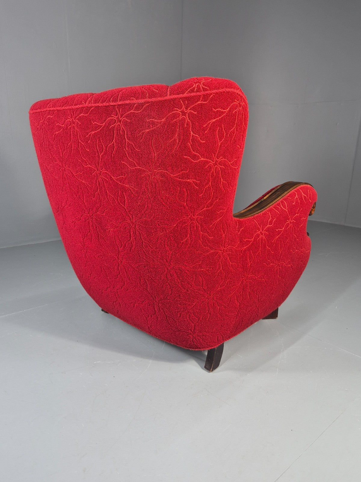 Vintage Art Deco Danish Lounge Chair Red Moquette 1930s EB11394 VCLO8