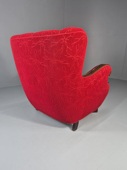 Vintage Art Deco Danish Lounge Chair Red Moquette 1930s EB11394 VCLO8