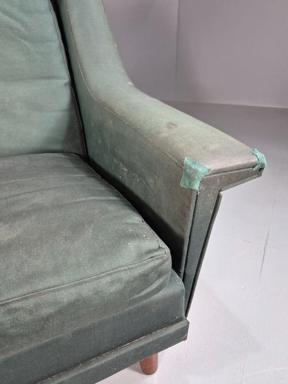 Mid Century Danish Lounge Chair Teak Legs Green Fabric Retro 1960s EB7444 MNOR - UKDK FURNITURE