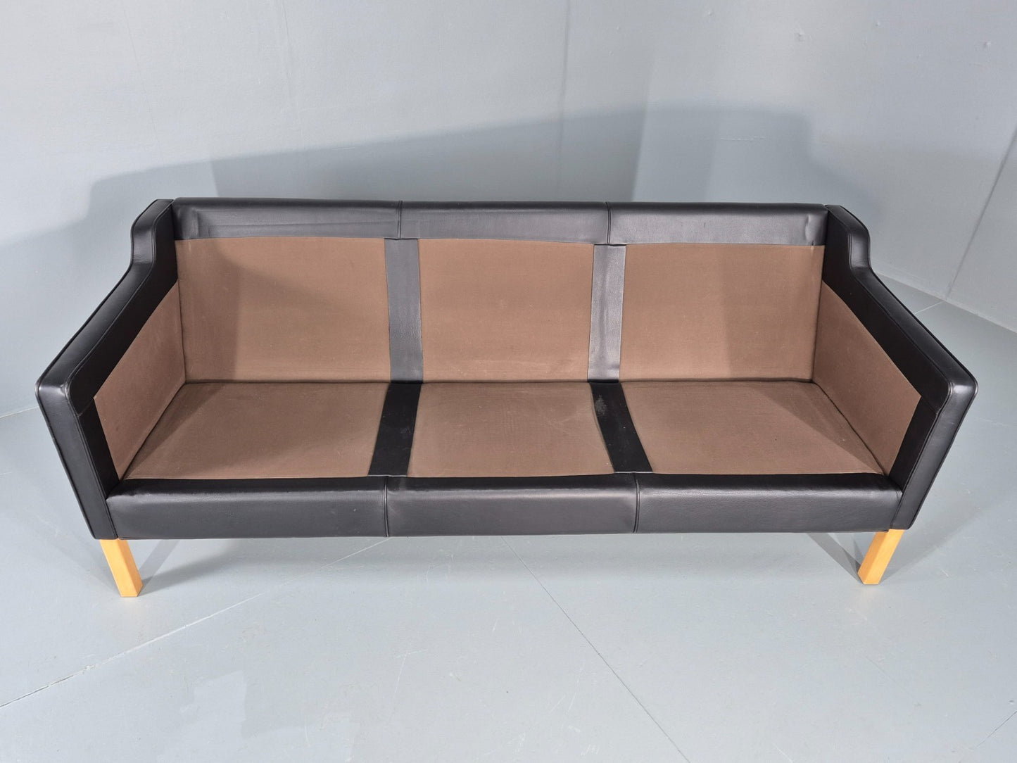 Vintage 3 Seat Sofa Danish Black Leather Mid Century Retro 1980s EB10476 M3SS11