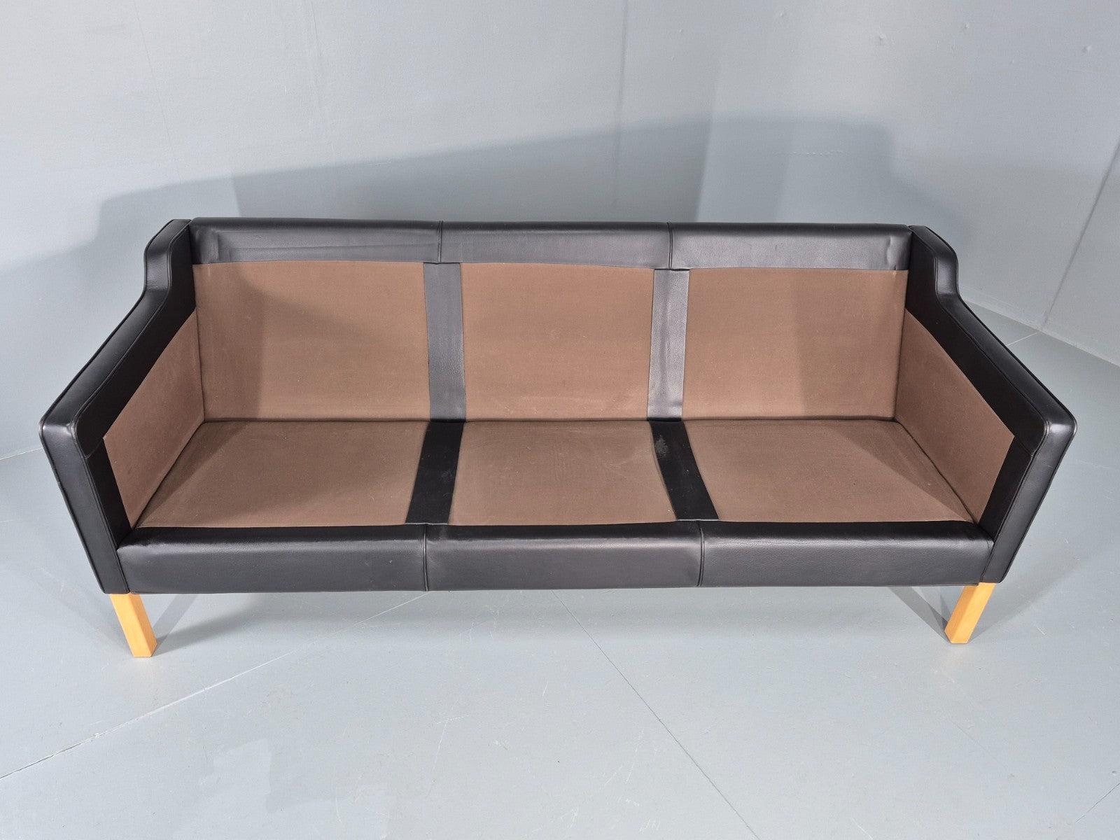 Vintage 3 Seat Sofa Danish Black Leather Mid Century Retro 1980s EB10476 M3SS11