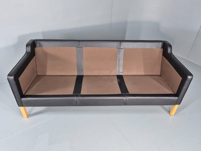 Vintage 3 Seat Sofa Danish Black Leather Mid Century Retro 1980s EB10476 M3SS11