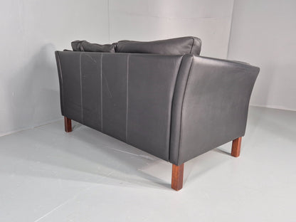 Vintage 2 Seat Sofa Danish Black Leather Mid Century Retro 1980s EB10473 M2SS14