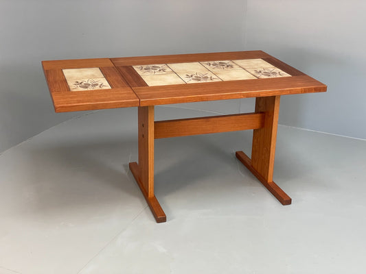 Vintage Teak Dining Table Tile Topped Danish Drop Leaf 1980s EB11563 MWOO1