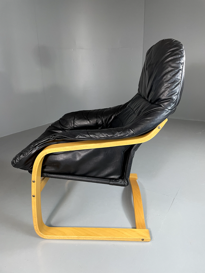 Danish Leather Bentwood Chair Vintage Vinyl Retro MCM EB5814 MBEN10