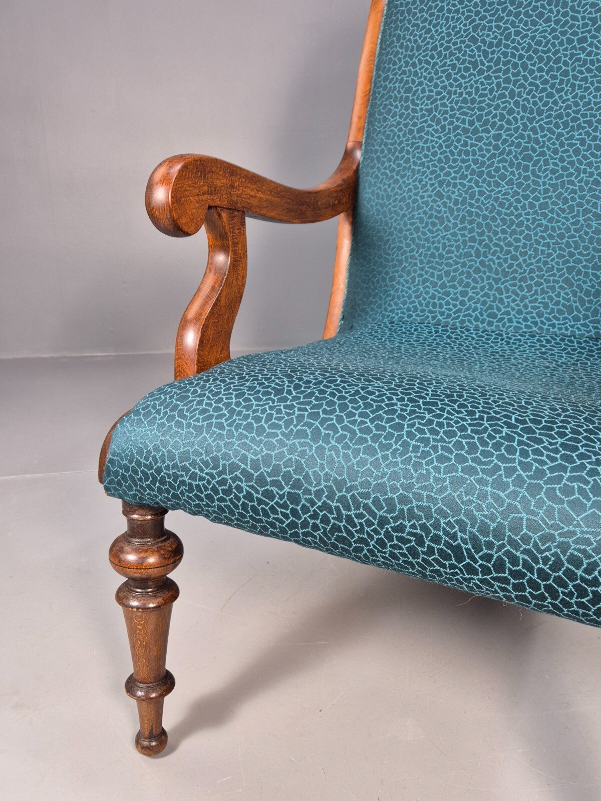 Antique Danish Oak Armchair Blue Pattern Fabric Vintage Design EB9625 VCLO - UKDK FURNITURE