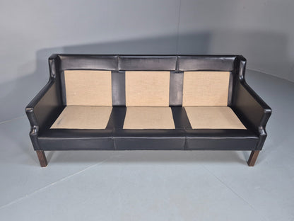 Vintage Three Seat Sofa Black Leather Danish 1960s Mid Century EB10208 M3SS7