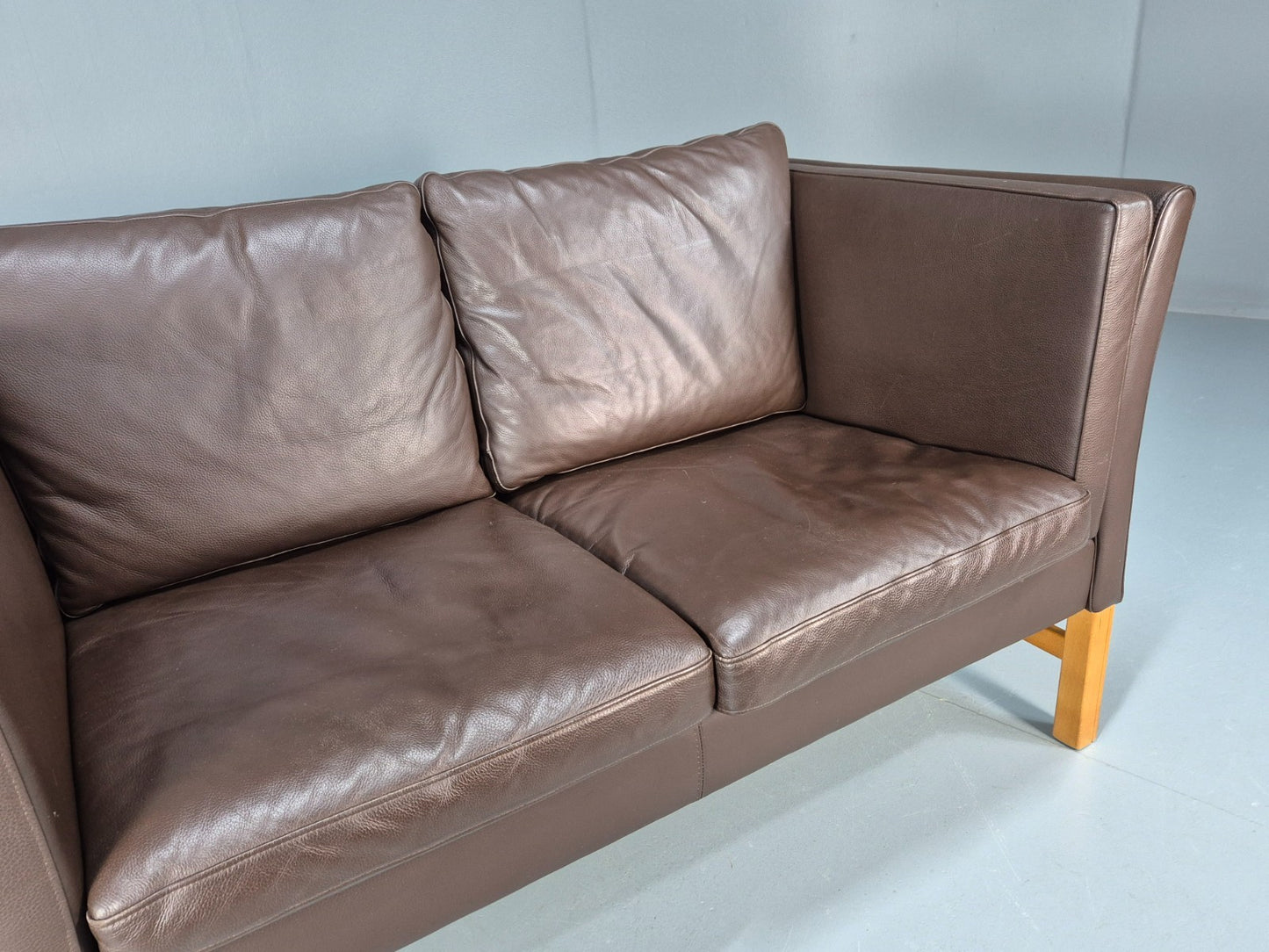 Mid Century Two Seater Sofa Vintage Danish Brown Leather Retro 1970 EB10094 M2SS3
