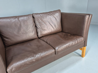 Mid Century Two Seater Sofa Vintage Danish Brown Leather Retro 1970 EB10094 M2SS3