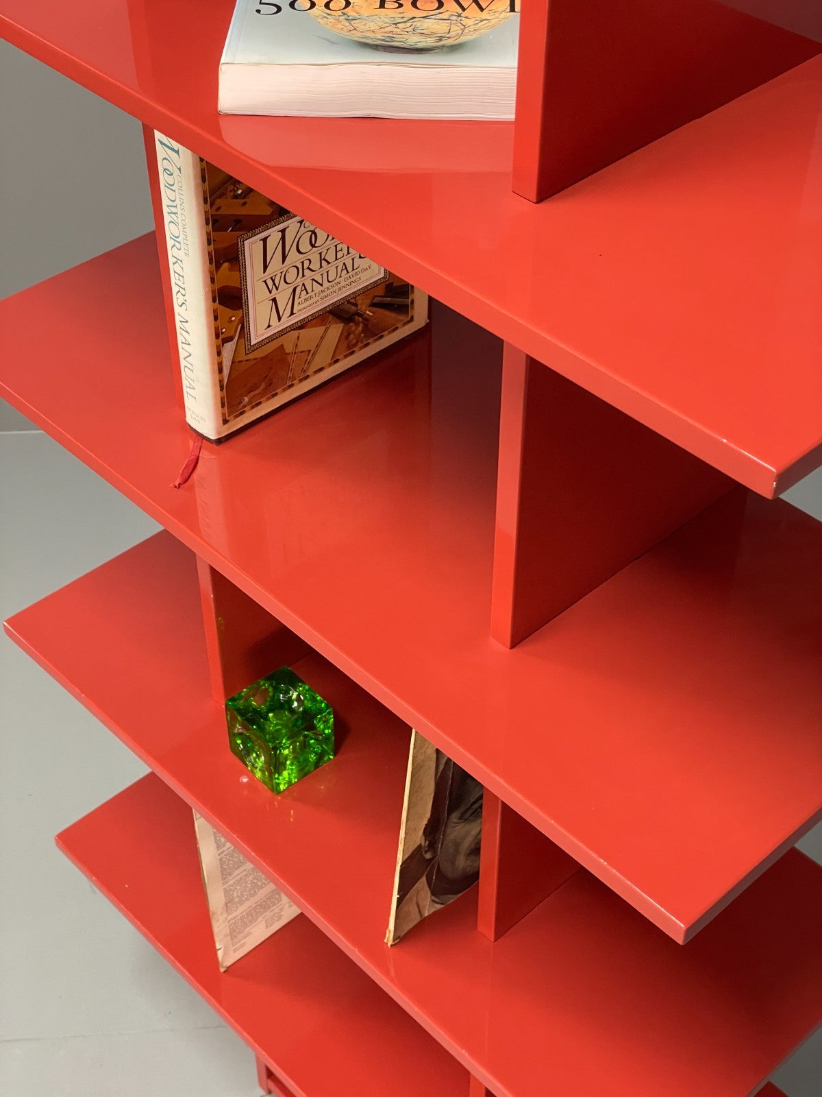 Red Bookcase Vinyl Storage - Postmodern 1980s Italian Style Gloss EB10950 MWOO12