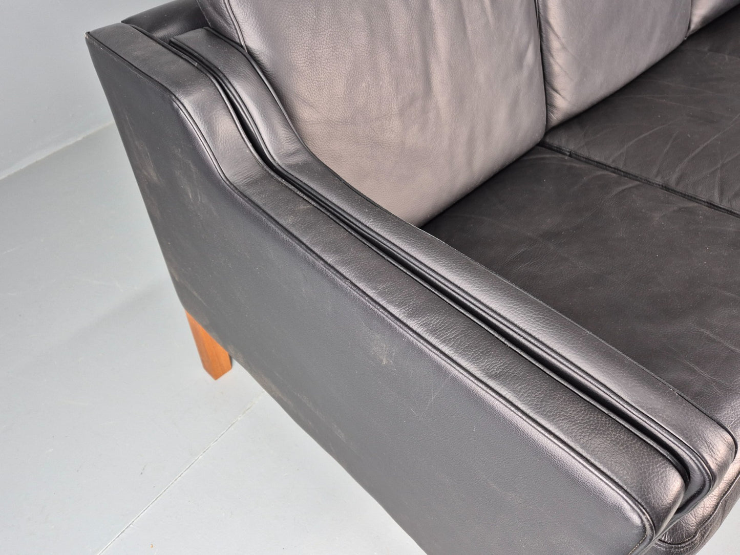 Vintage 3 Seat Sofa Danish Black Leather Vinyl Mid Century 1980s  EB10480 M3SS6