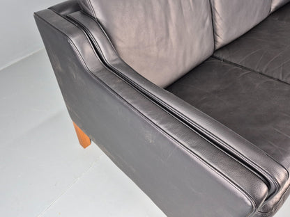 Vintage 3 Seat Sofa Danish Black Leather Vinyl Mid Century 1980s  EB10480 M3SS6