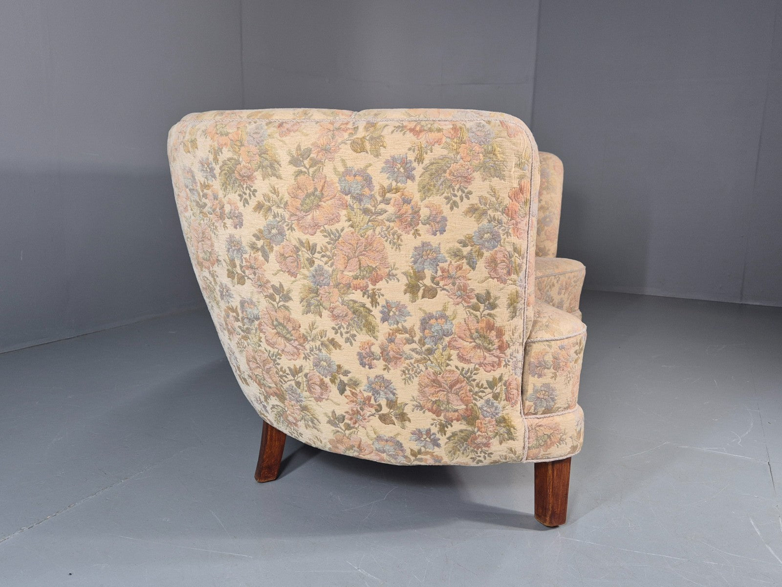 Vintage Two Seater Danish Curved Banana Sofa 1930s Art Deco Floral EB10795 V2SS13