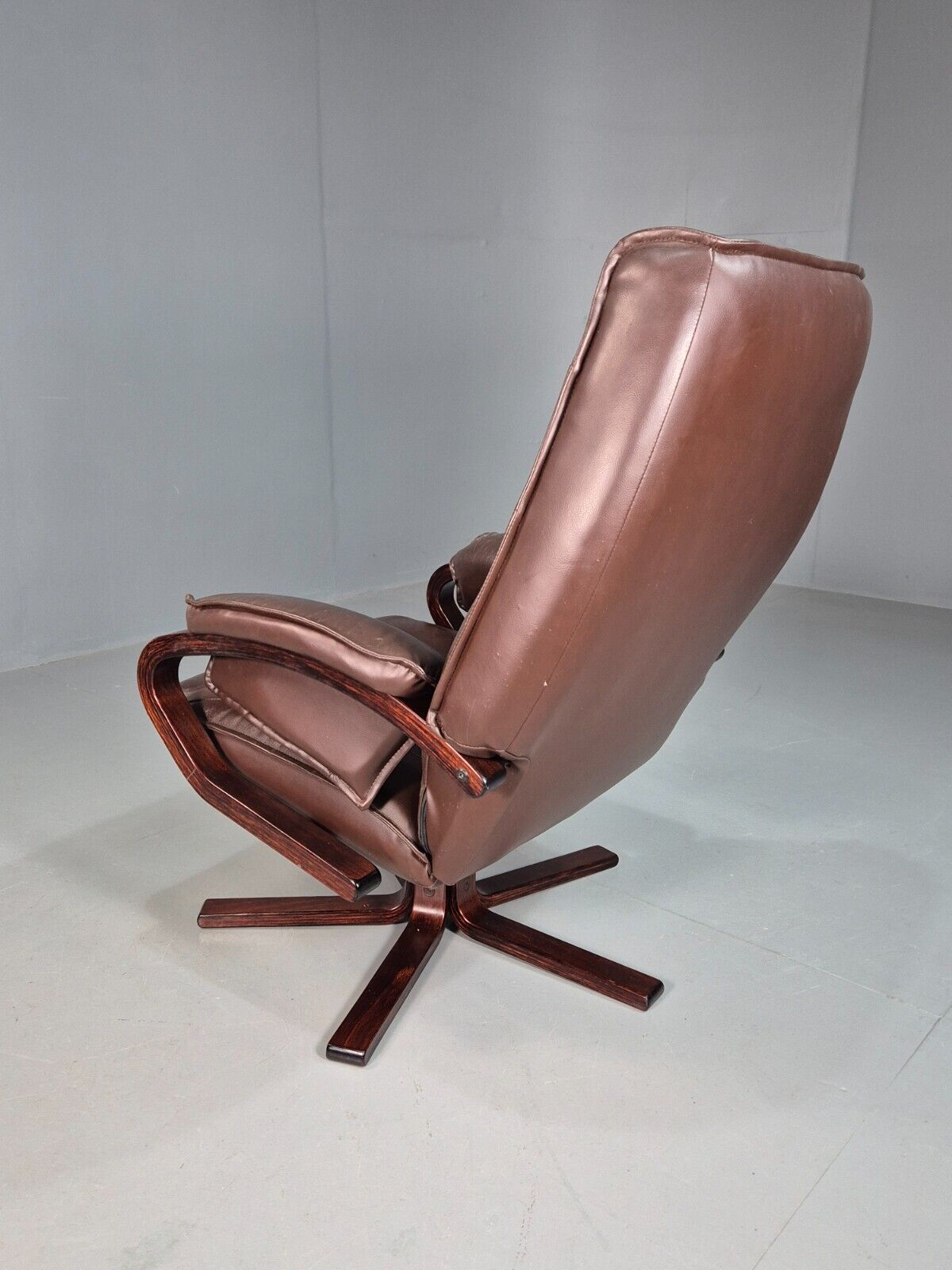 Vintage Danish Swivel Lounge Chair Brown Leather Bentwood 1980 Retro EB8269 MSWI - UKDK FURNITURE