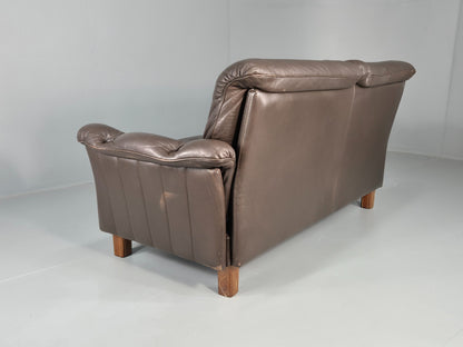 Vintage 2 Seater Sofa Danish Brown Leather Mid Century Retro 1970s EB11929a M2SS17