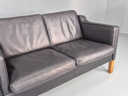 Vintage 2 Seat Sofa Danish Black Leather Mogensen Style Retro 1980s EB10466 M2SS3
