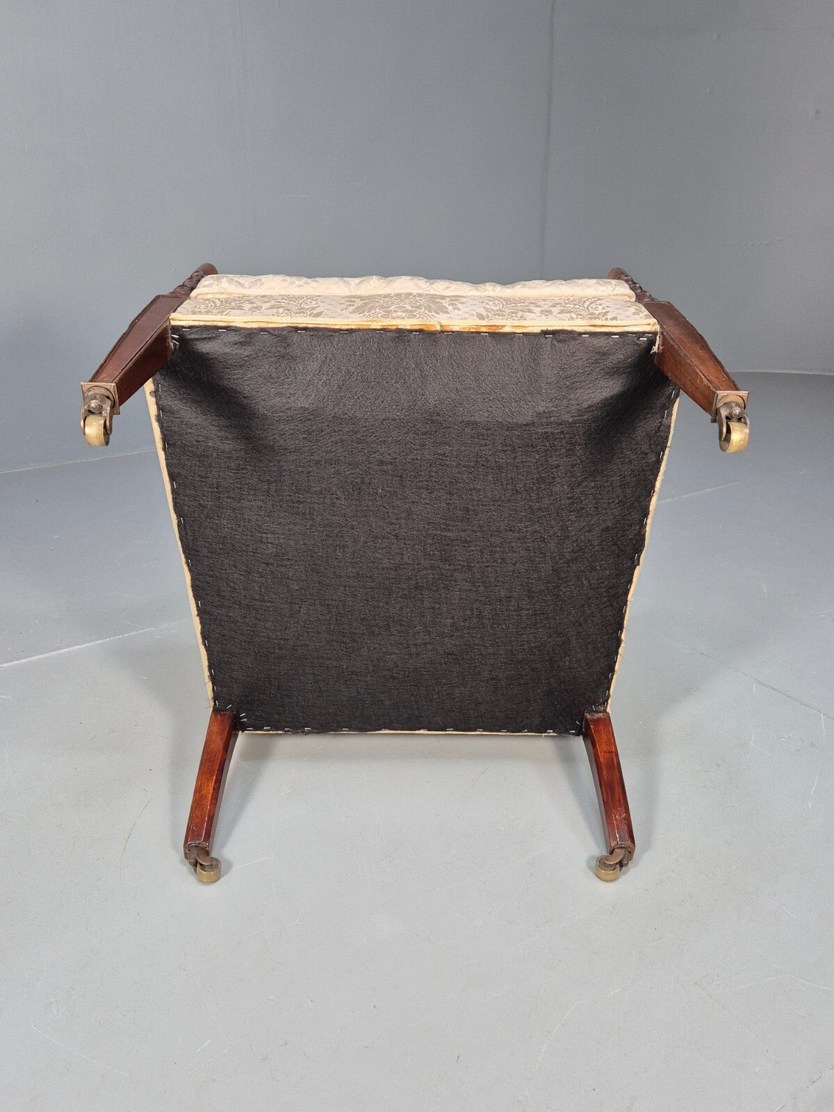Antique Edwardian Mahogany Armchair Satin Creme Leaf Pattern Fabric EB8446 VCLO - UKDK FURNITURE