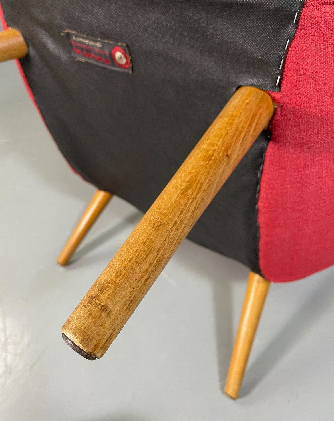 Mid Century Lounge Chair Scandinavian Red Wool Upholstery Vintage EB6423 MNOR11