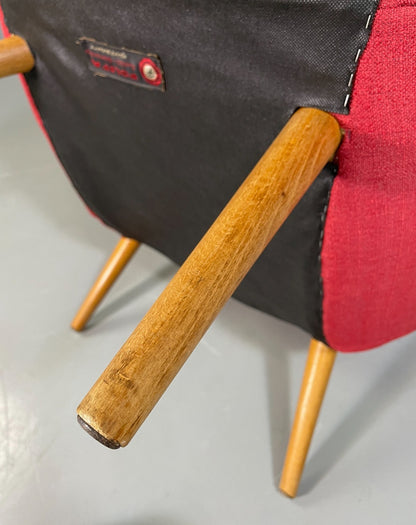 Mid Century Lounge Chair Scandinavian Red Wool Upholstery Vintage EB6423 MNOR11